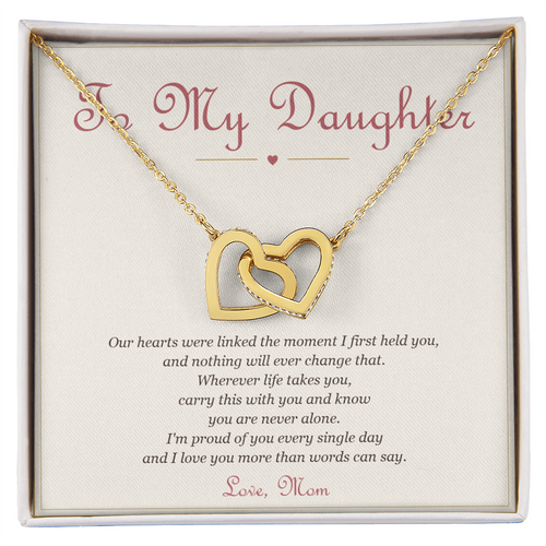 To My Daughter from Mom – Interlocking Hearts Necklace with Message Card