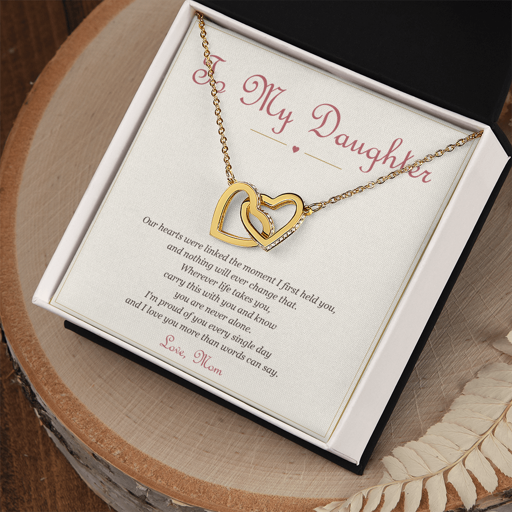 To My Daughter from Mom – Interlocking Hearts Necklace with Message Card