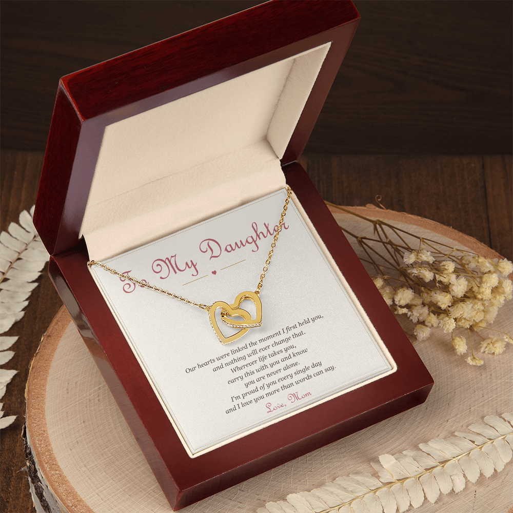 To My Daughter from Mom – Interlocking Hearts Necklace with Message Card