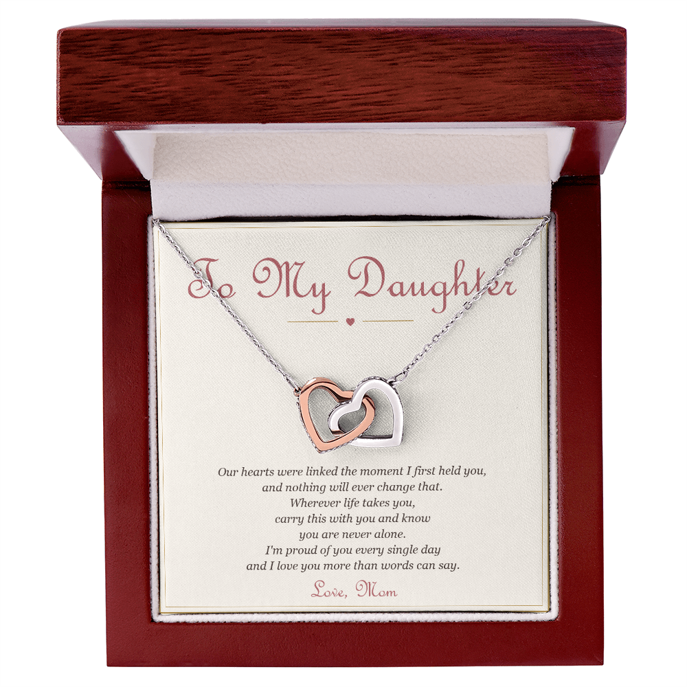To My Daughter from Mom – Interlocking Hearts Necklace with Message Card