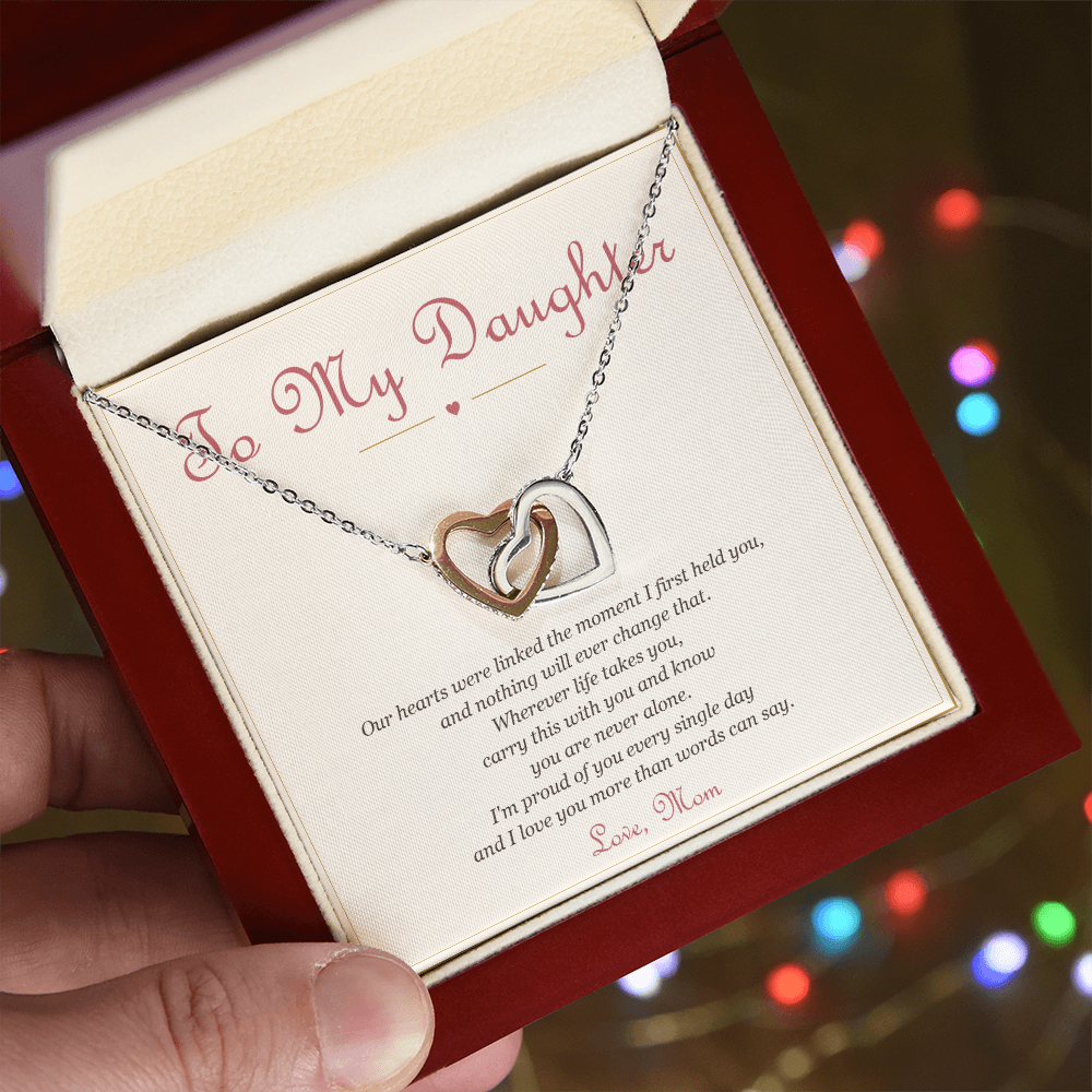 To My Daughter from Mom – Interlocking Hearts Necklace with Message Card
